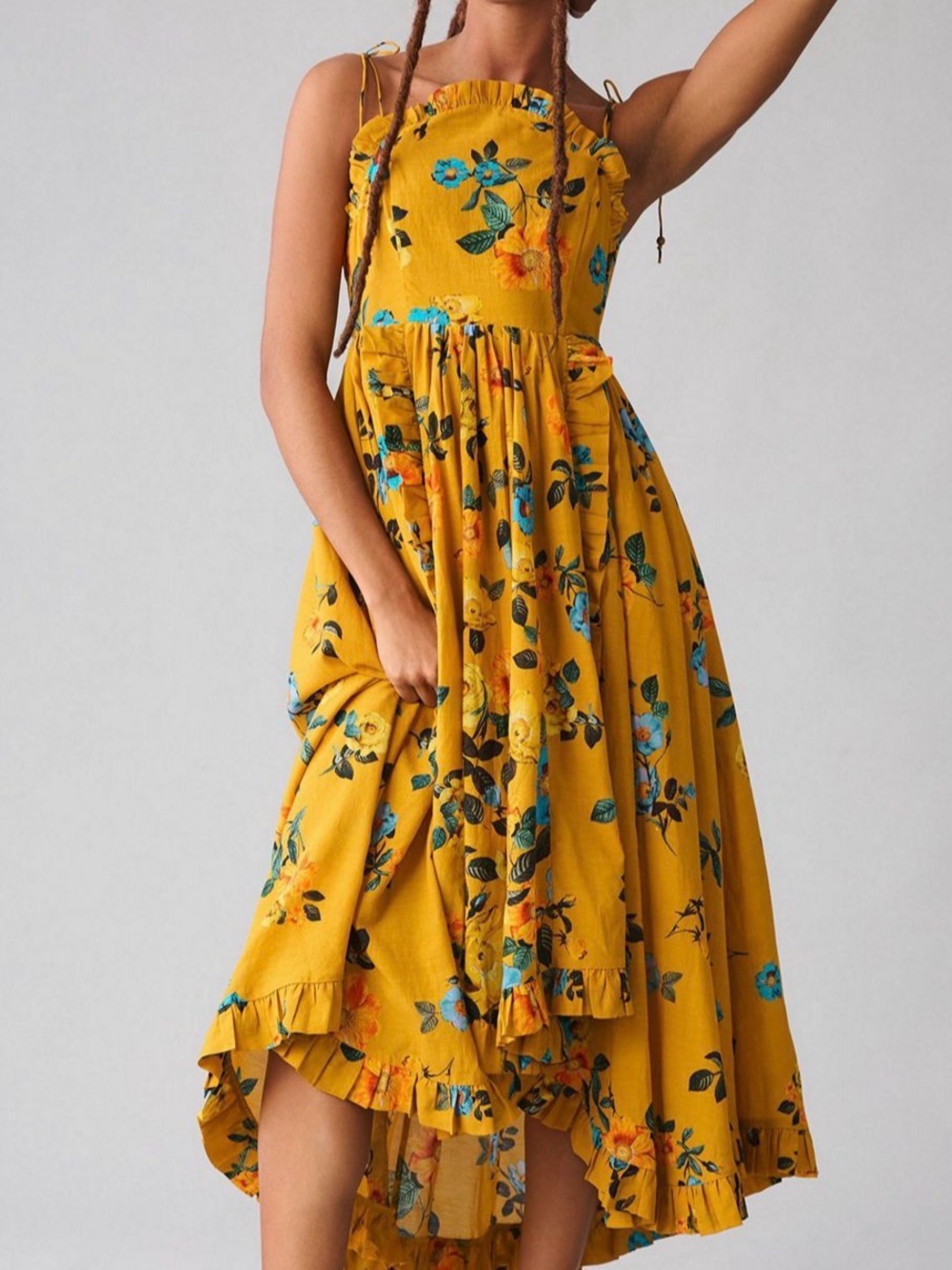 Maeve Mustard Yellow Floral High-Low Sundress